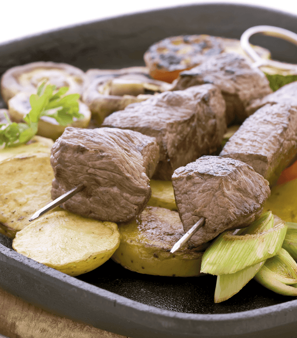 Brochetas de carne con papas - Wine.com.mx