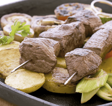 Brochetas de carne con papas - Wine.com.mx