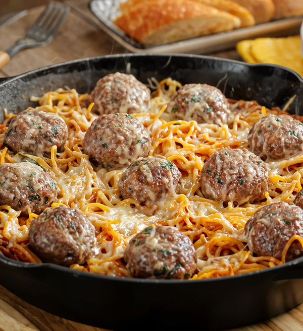 Spaghetti con albóndigas al horno